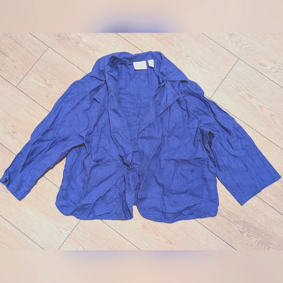 Chico's Blazer Womens 2 Large 12 Blue Linen Jacket Dressy Career Wear Summer - Picture 1 of 4